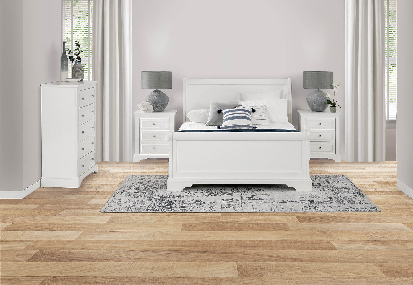 WHITE MAPLETON 4 Piece Queen Tall Chest Bedroom Suite Amart Furniture