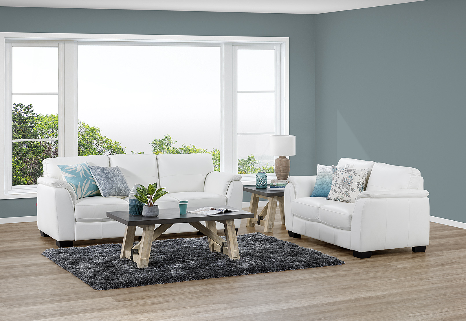 PURE WHITE MARISSA Leather Sofa Pair