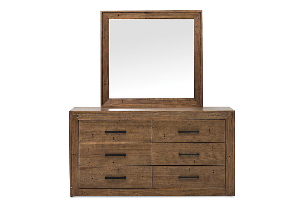 LIGHT WALNUT MADERA 6 Drawer Dresser with Mirror