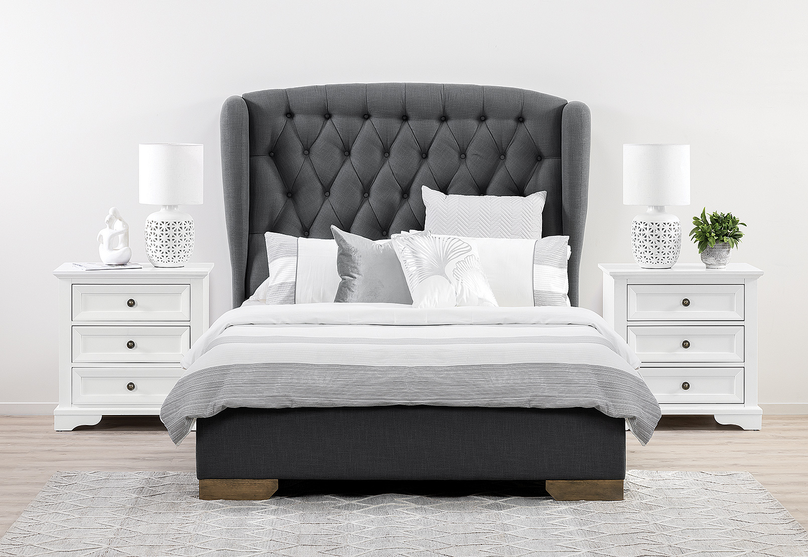 CHARCOAL AVA 3 Piece Bedroom Suite with Chanelle Bedsides