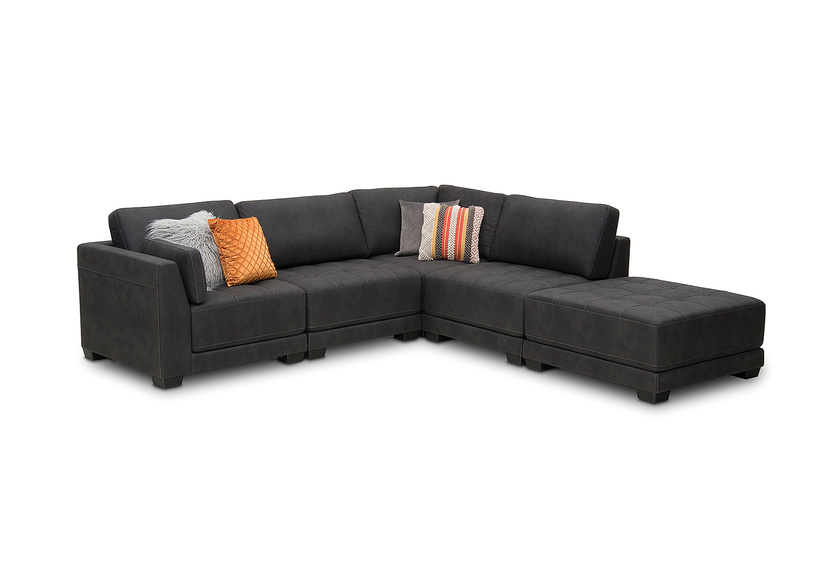 BLACK ELEANOR Fabric 5 Piece Corner Lounge Setting