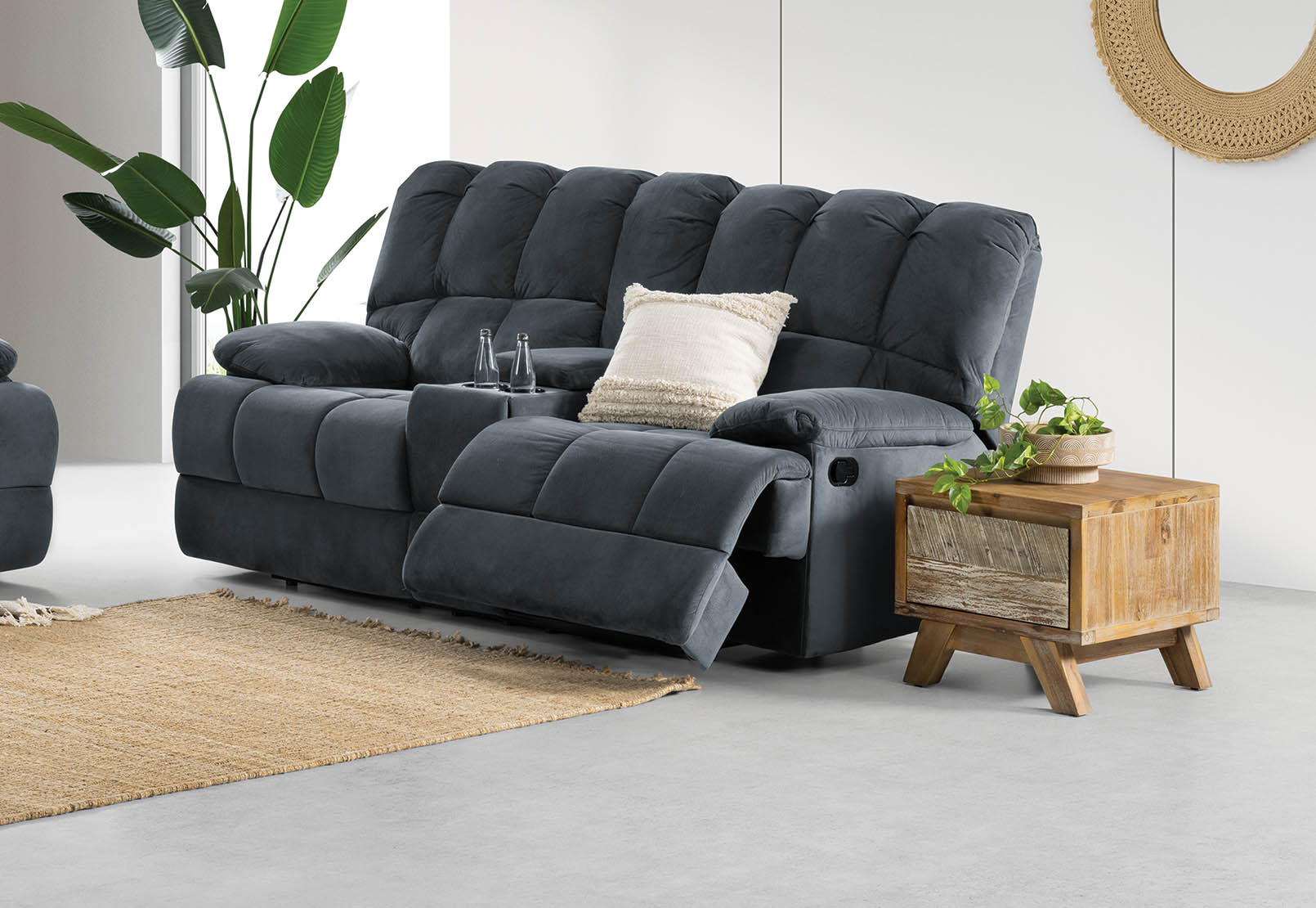 DARK GREY SPARTACUS Fabric 2 Seater Sofa with Console | Amart Furniture