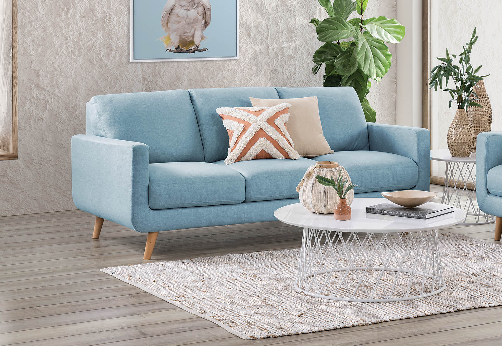BLUE PHOEBE Fabric 3 Seater Sofa | Amart Furniture