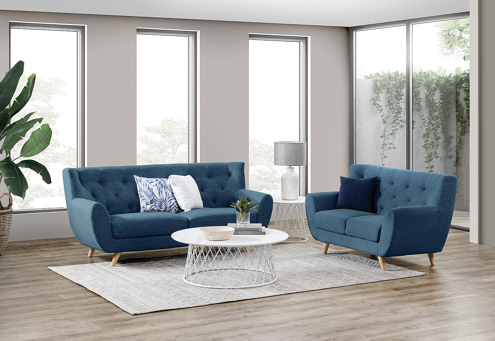 NAVY JUNIPER Fabric Sofa Pair Amart Furniture