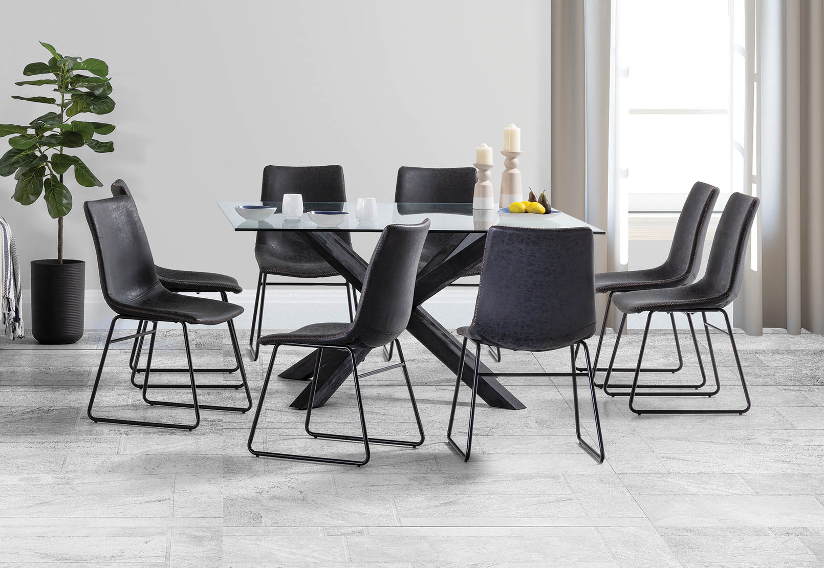 BLACK PROMENADE 9 Piece Dining Suite with Loire Dining Chairs