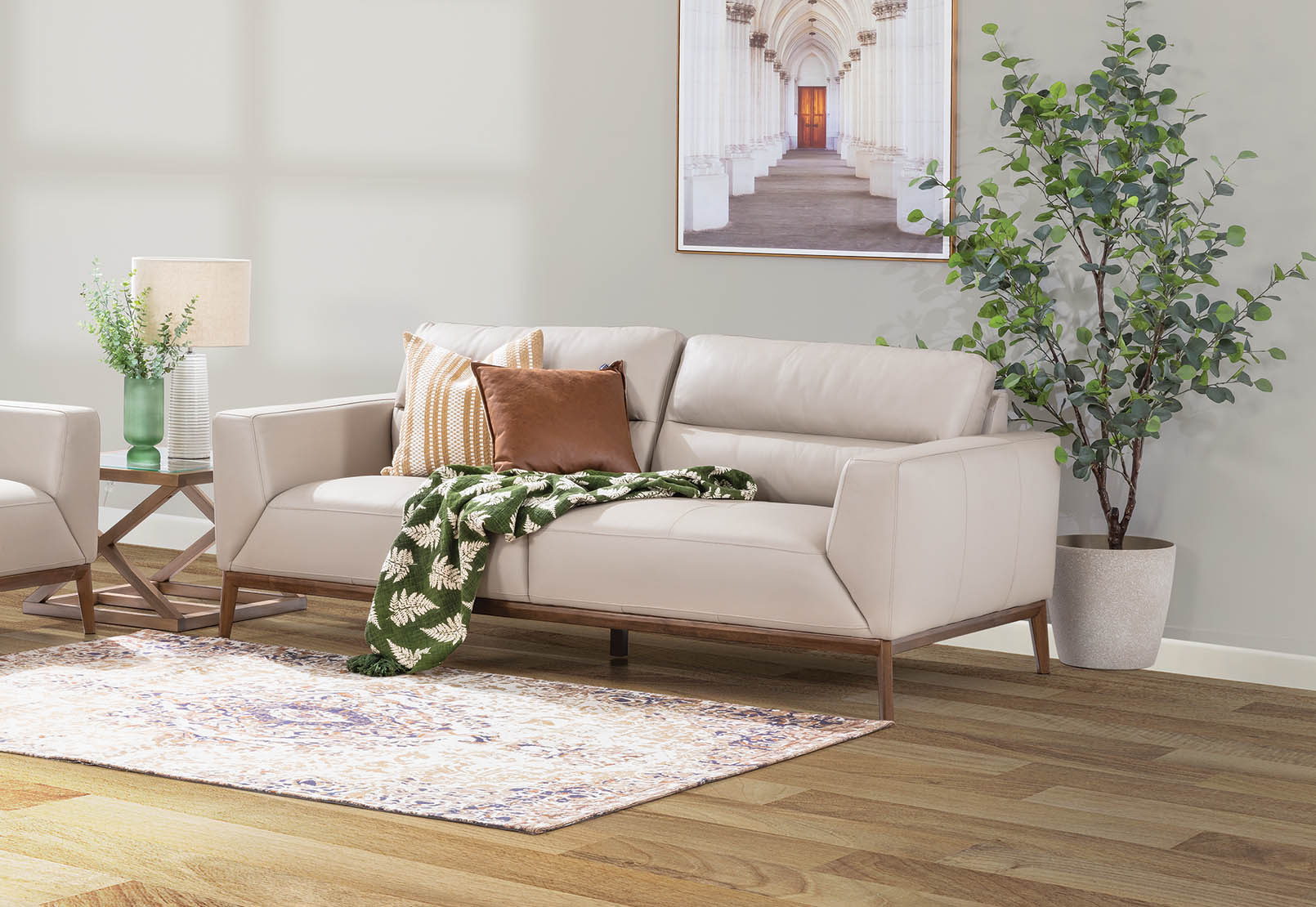 WHEAT NIARA Leather 3 Seat Sofa Amart Furniture