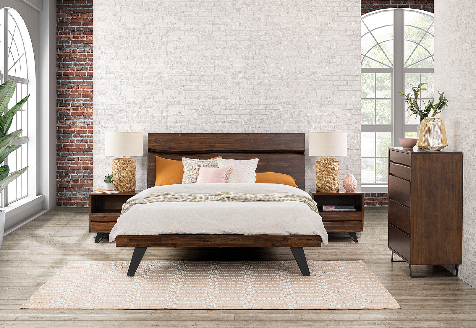 ACACIA WARM TEAK LIVE EDGE 4 Piece Queen Bedroom Suite