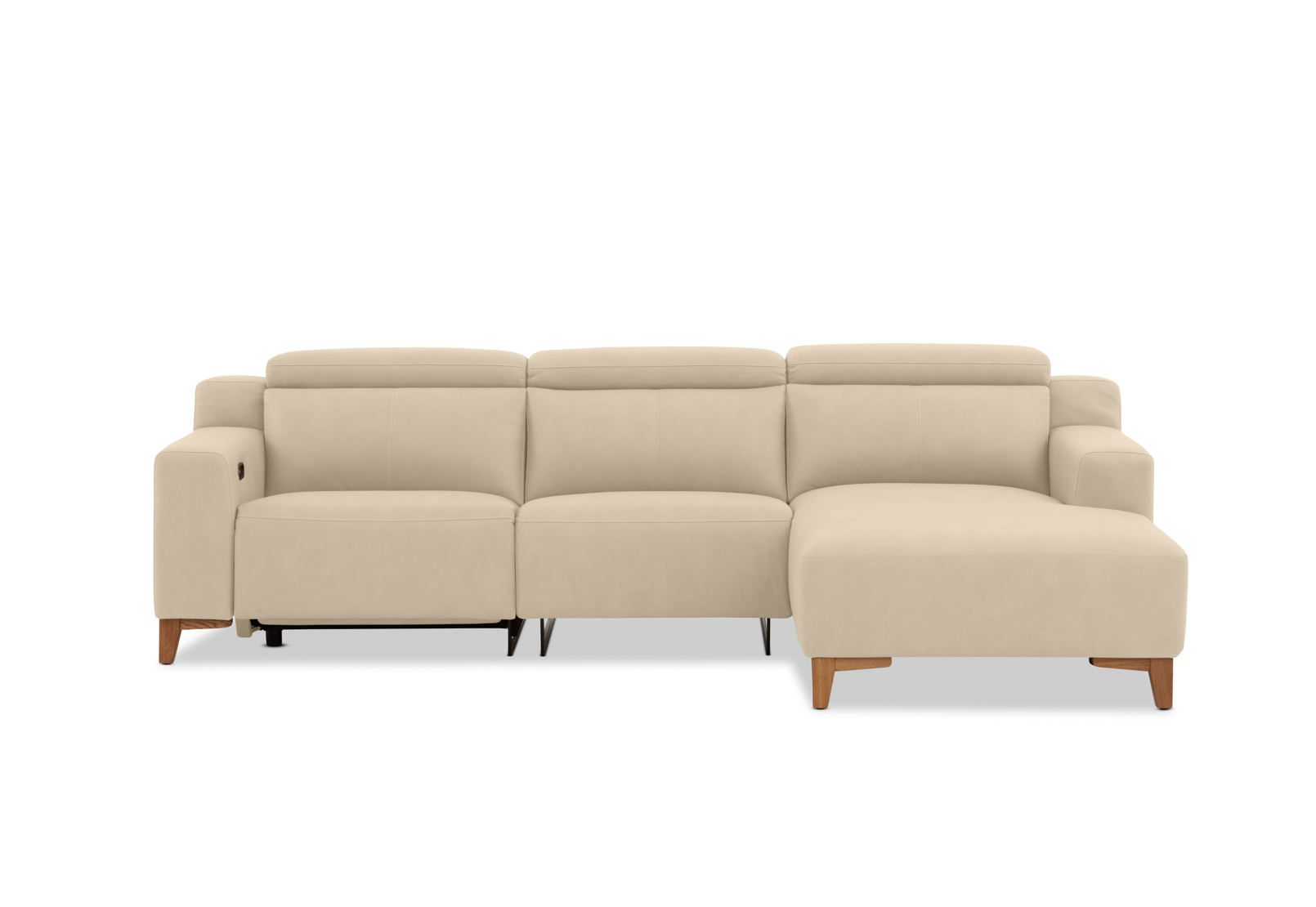 BEIGE GAGE FABRIC 3 Seater Sofa with Electric Recliner & RHF Chaise