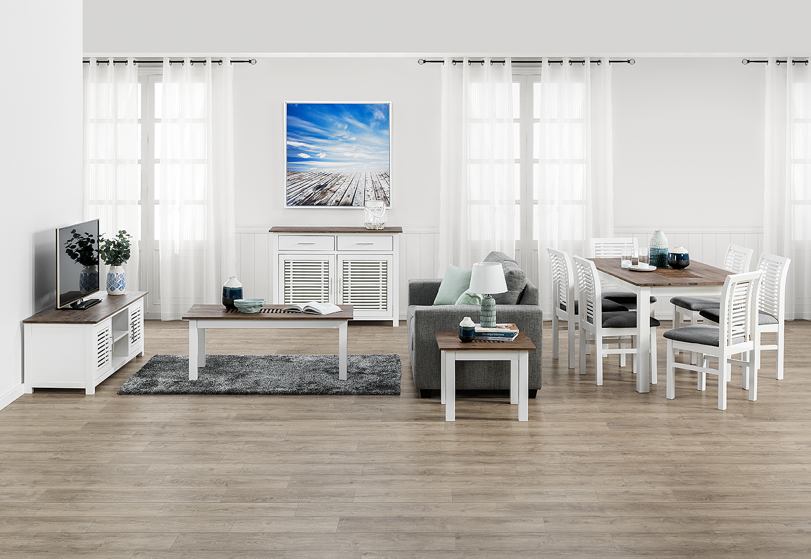 WHITE/PEWTER KOTA 11 Piece Package Amart Furniture