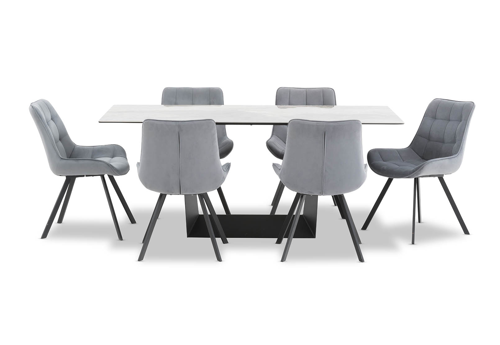 GREY MILAS 7 Piece Dining Suite with Blaze Dining Chairs Amart Furniture