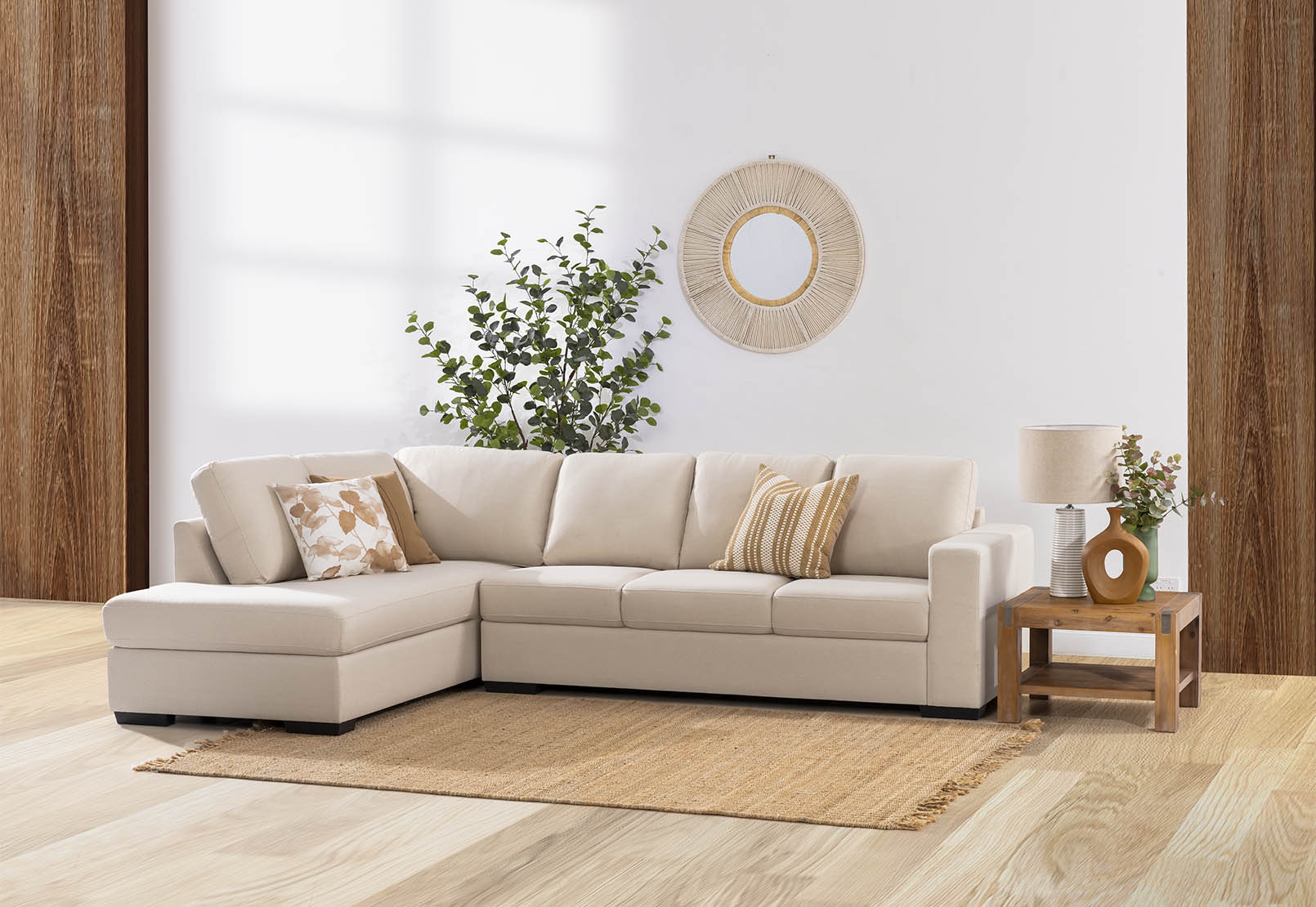 CREAM KIRBY Fabric 4 Seat Left Hand Facing Chaise