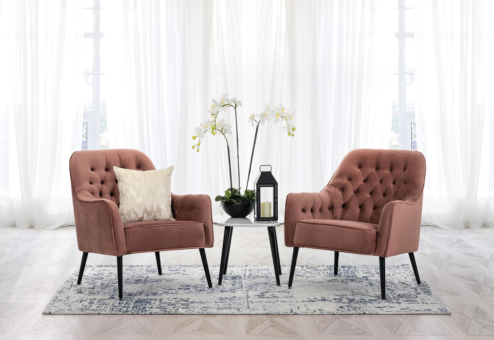BLUSH CELESTE Tufted Velvet Accent Chair
