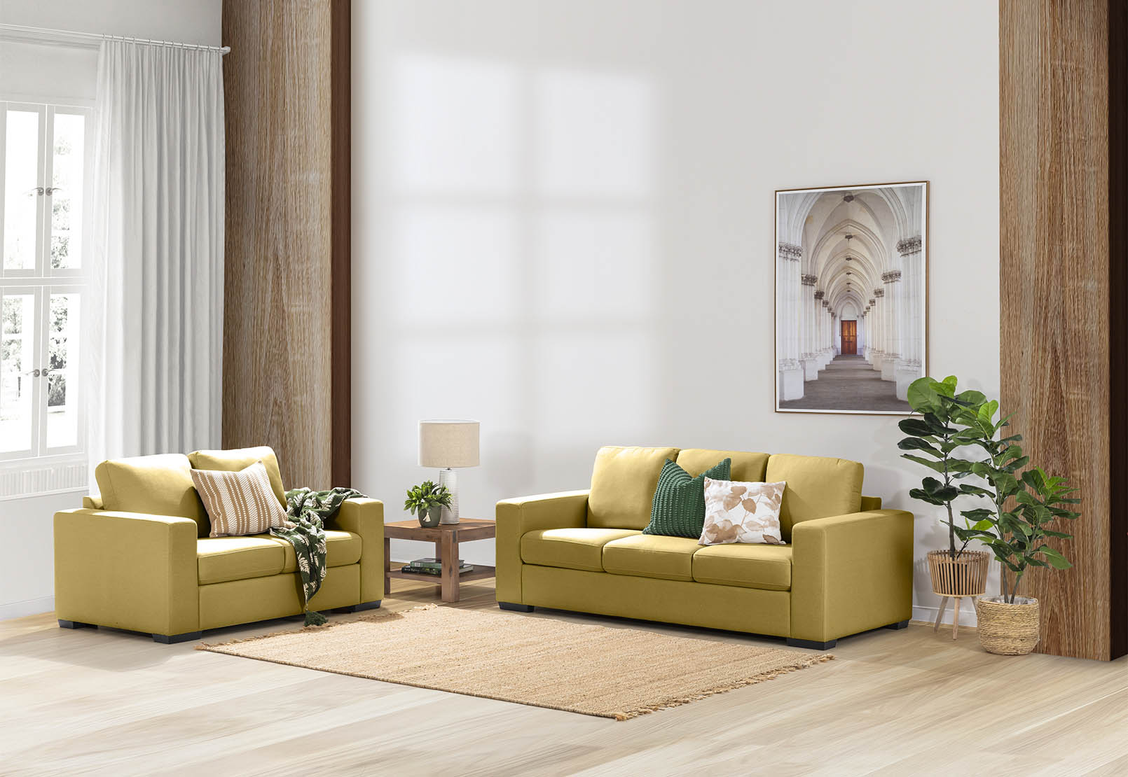 YELLOW KIRBY Fabric 3 Seat Sofa