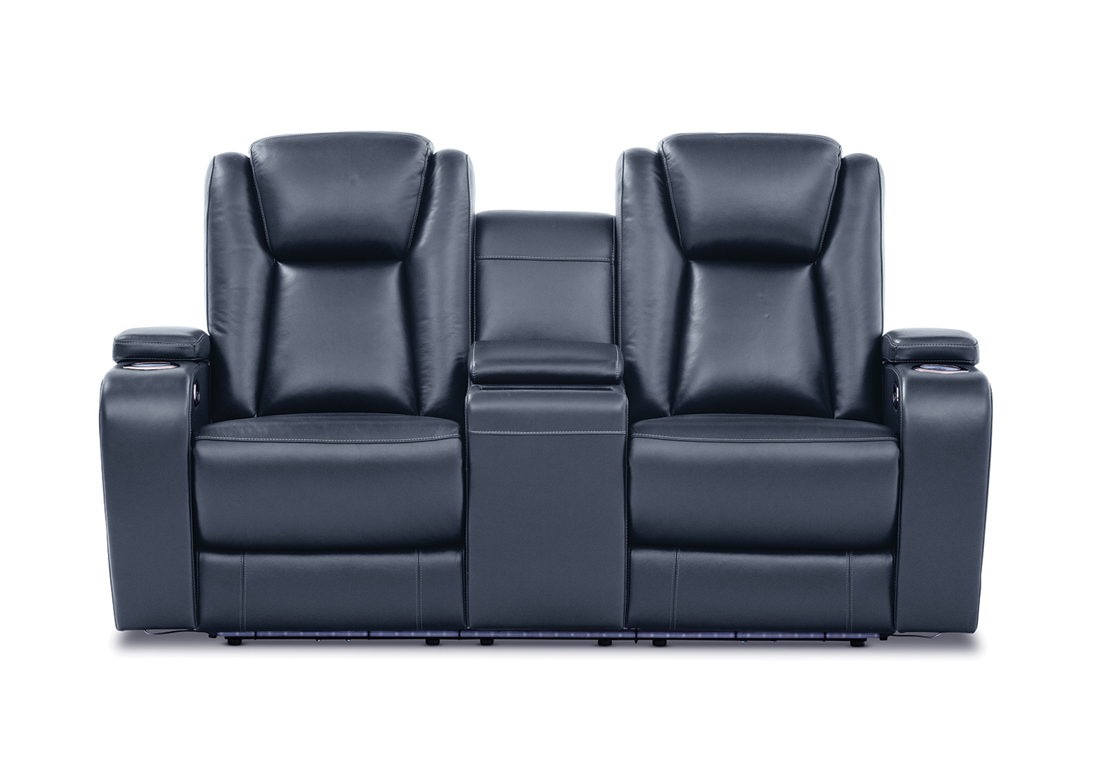 BLUE VULCAN Leather 2 Seat Sofa with 2 Inbuilt Electric Recliners