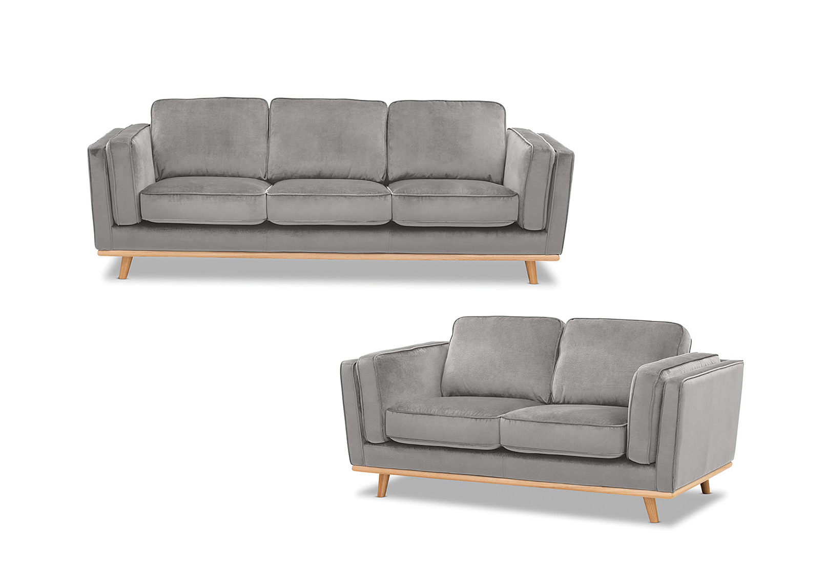 LIGHT GREY LORAS VELVET Fabric Sofa Pair