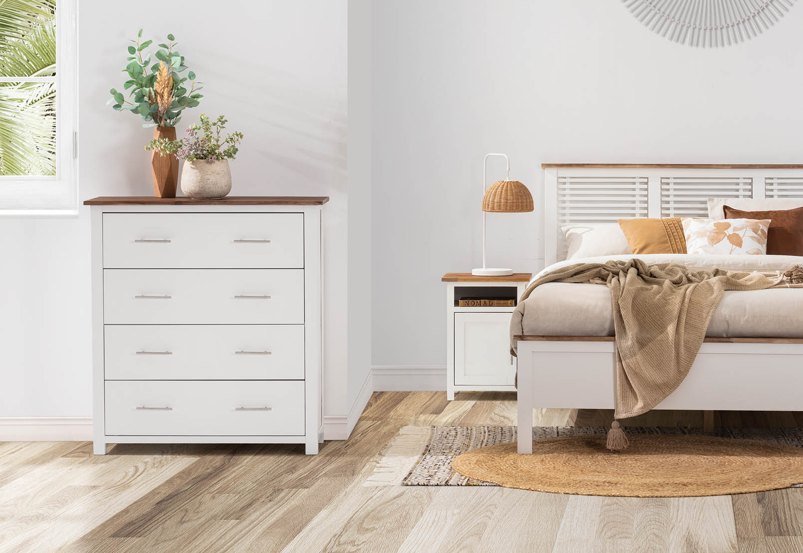 WHITE/PEWTER SANTO ANDRE 4 Piece Queen Bed Suite Amart Furniture