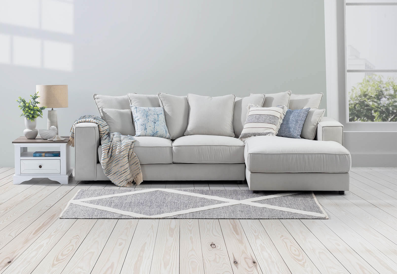 BEIGE AIMEE Fabric 3 Seat RHF Chaise