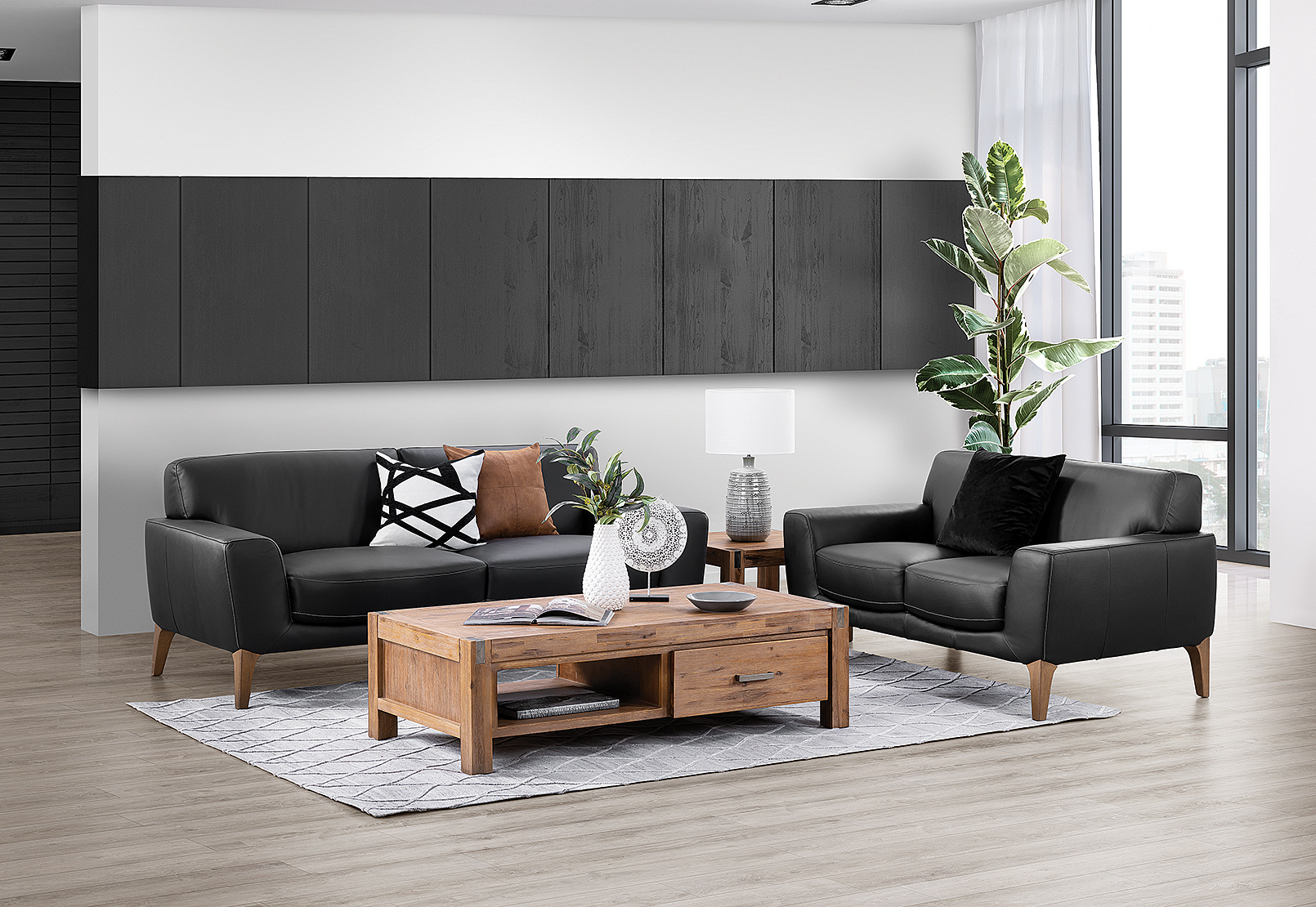 Amart black shop leather lounge