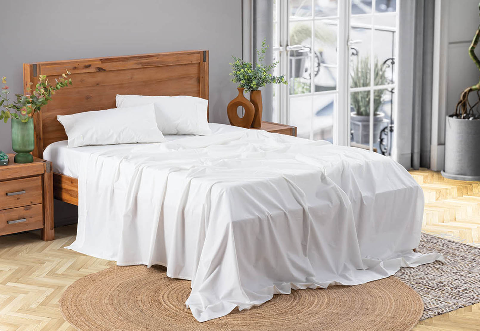 WHITE QUEEN SHEET SET 300 Percale Cotton Sheet Set